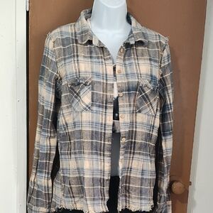 White Crow Blue and Cream Plaid Button-Down Shirt